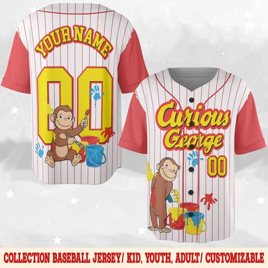 Curious George Birthday Baseball Jersey, Curious George Baseball Shirt, Curious George Birthday Jersey Shirt, Baseball Jersey