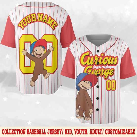 Personalized Curious George Birthday Baseball Jersey, Curious George Birthday Jersey Shirt, Monkey Baseball Jersey