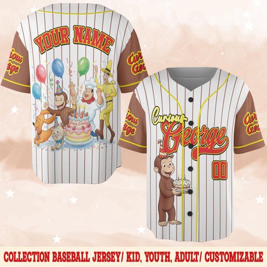 Curious George Birthday Baseball Jersey, Curious George Baseball Shirt, Curious George Birthday Jersey Shirt,Custom Baseball Jersey