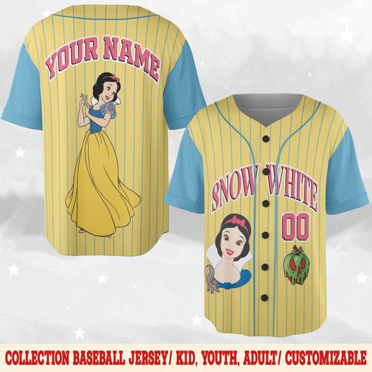 Discover Custom Snow White Baseball Jersey, Personalized Snow White Baseball Jersey, Disney Princess Jersey, Magic Kingdom Shirt
