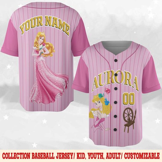 Personalized Disney Princess Aurora Baseball Jersey, Custom Name Sleeping Beauty Baseball Jersey, Disney Princess Matching Trip