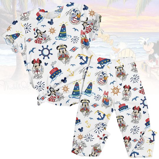 Discover Disney Cruise Shirt & Pants PJs, Nautical Matching Pajamas, Mickey Minnie Pyjama Set, Donald Goofy Family Sleepwear, Gift for Kids