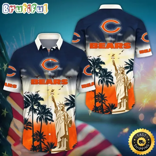 Chicago Bears Statue Of Liberty Hawaiian Shirt, Gift For football Fans