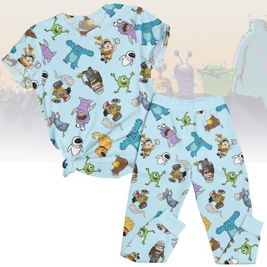Discover Disney Characters Shirt & Pants PJs, Pixar Matching Pajamas, Disney Iconic Pyjama Set, Family Sleepwear, Gift for Kids