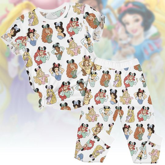 Princess Shirt & Pants PJs, Disney Princess Matching Pajamas, Girl's Pyjama Set, Family Sleepwear, Gift for Fans