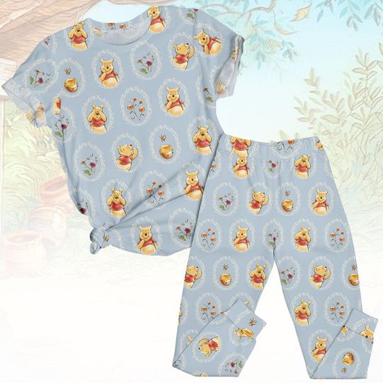 Winnie the Pooh Tee & Pants PJs, Cute Pooh Matching Pajamas Set, Disney T-Shirt Pyjama, Family Sleepwear, Disney Trip Outfit