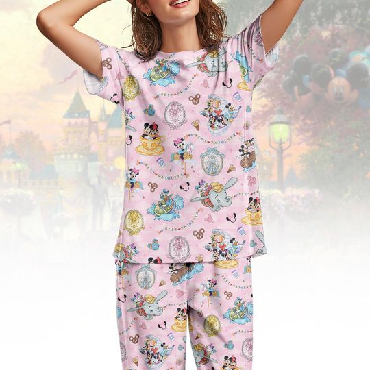 Discover Disney World T-Shirt & Pants PJs, Mickey Minnie Castle Pajamas Set, Magical Disney Costume, Disney Trip Outfit, Gift For Disney Fans