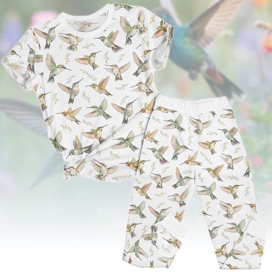 Discover Bird Tee & Pants PJs, Hummingbird Matching Pajamas Set, Nature T-Shirt Pyjama, Women Sleepwear, Gift for Bird Lover