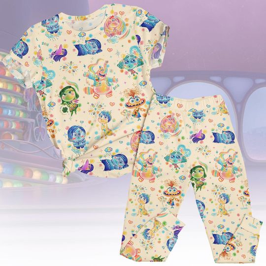 Discover Inside Out Tee & Pants PJs, Emotion Matching Pajamas Set, Pixar T-Shirt Pyjama, Family Sleepwear, Gift for Kids