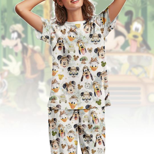 Discover Animal Kingdom T-Shirt & Pants PJs, Mickey And Friends Safari Pajamas Set, Mickey Disney Animal Kingdom Outfit, Gift For Disney Fans