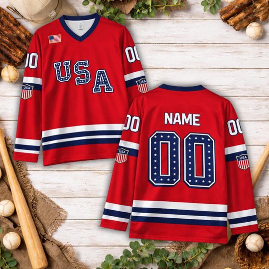 Custom USA Hockey Jersey, Personalized Country Flag Jersey with Name & Number, Youth to Adult Sizes