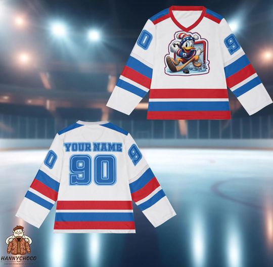 Discover Personalized Name Number Shirt, Disney Donald Duck Ice Hockey Jersey, Kids Youth Adult Sports Gift