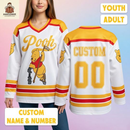 Discover Winnie the Pooh Hockey Jersey, Cute Bear Design (Custom Name & Number)