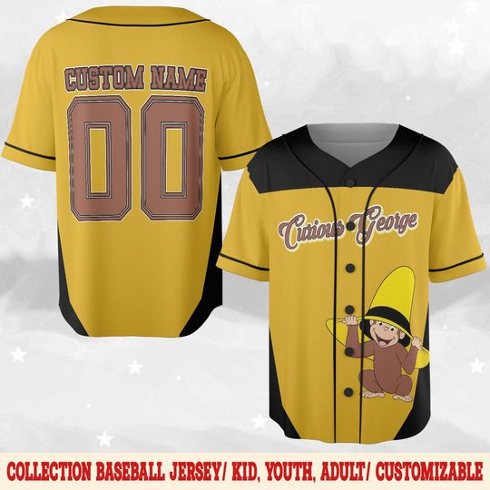 Personalized Curious George Baseball Jersey, Curious George Birthday Shirt, Curious George Birthday Baseball Jersey Family Shirt