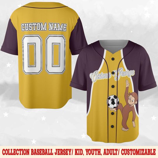 Personalized Curious George Baseball Jersey, Curious George Birthday Shirt, Curious George Birthday Baseball Jersey Family Shirt