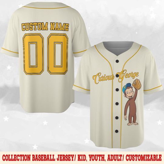 Personalized Curious George Baseball Jersey, Curious George Birthday Shirt, Curious George Birthday Baseball Jersey Family Shirt