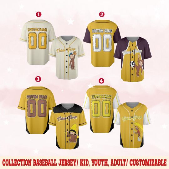 Personalized Curious George Baseball Jersey, Curious George Birthday Shirt, Curious George Birthday Baseball Jersey Family Shirt
