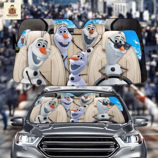 Funny Olaf Snowman Car Sun Shade, Froz Inspired Windshield Sunshade, Cute Cartoon Auto Front Window Cover