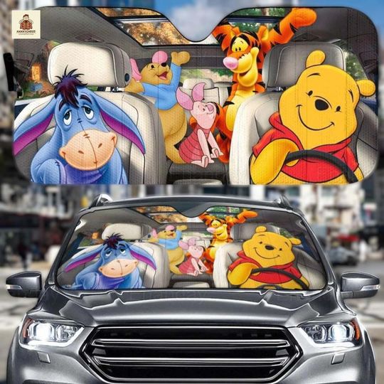 Discover Winnie the Pooh Car Sun Shade, Pooh Tigger Eeyore Piglet Windshield Sunshade, Hundred Acre Wood Auto Front Window Cover