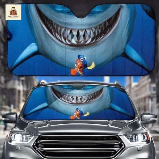 Finding Nemo Car Sun Shade, Bruce Shark Windshield Sunshade, Funny Marlin and Dory Auto Front Window Cover, Pixar Inspired Car Decor Gift