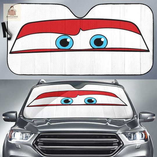 Lightning McQueen Car Windshield Sun Shade, Cute Cartoon Car Sunshade, Funny Racing Eyes Auto Sun Visor Cover, Foldable UV Protection