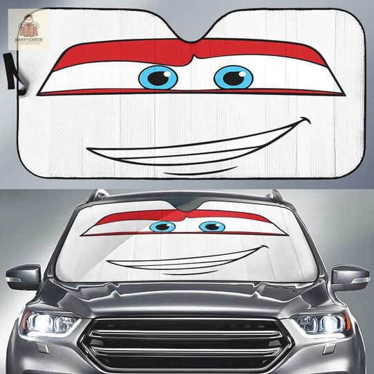 Lightning McQueen Smile Car Windshield Sun Shade, Cute Cartoon Cars Sunshade, Funny Racing Car Auto Sun Visor Cover, Foldable UV Protection