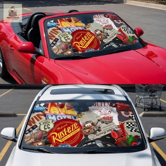 Lightning McQueen Cars Collage Car Windshield Sun Shade, Disney Cars Cartoon Sunshade, Rusteze Racing Auto Sun Visor Cover