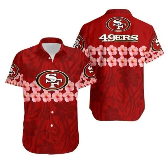 Discover San Francisco 49ers Pink Floral Holiday Hawaiian Shirt, Gift For football Fans