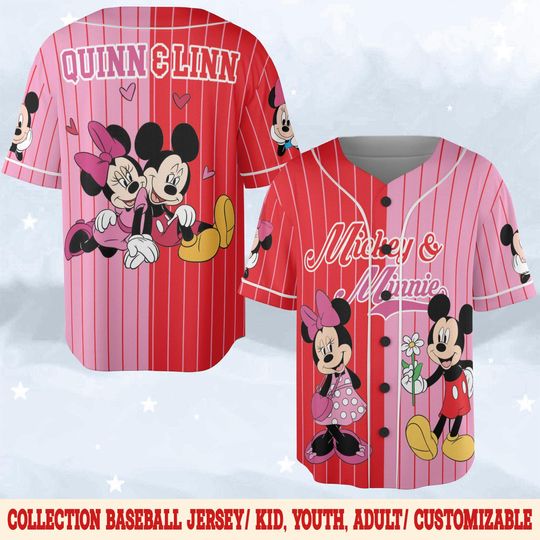 Discover Personalized Disney Couple Baseball Jersey, Mickey Minnie Stitch Angel Up Carl Ellie Mr And Mrs Wedding Just Married Honeymoon