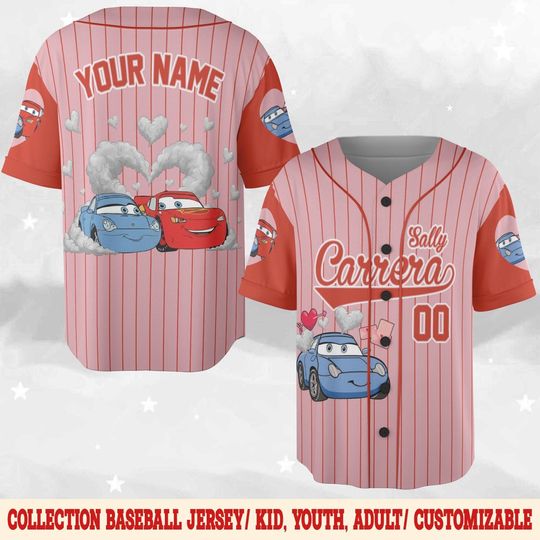 Discover Personalized Sally Valentine Jersey, Disney Cars Baseball Jersey Gift for Kids, Disney Couple, Valentine's Day Gift