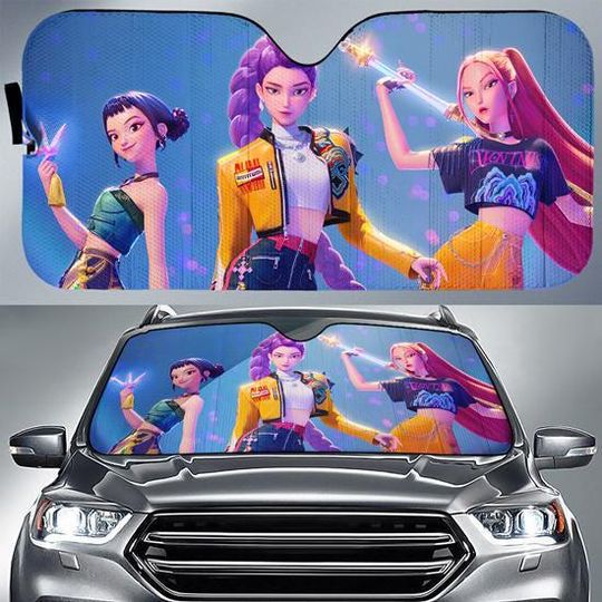 Discover Kpop Demon Hunters Huntrix Inspired Car Sunshade, Saja Girls Zoey Mira Rumi Demon Hunter Sun Shade, Windshield Sun Shade, Kpop Car Accessory