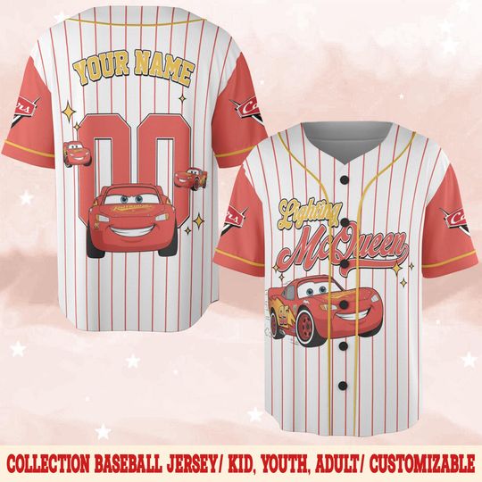 Custom Disney Cars Lightning Mcqueen Baseball, Red Cars Baseball Jersey Team, Personalized Disney Baseball Team Outfit, Cars Land Tee