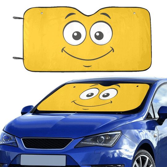 Discover Cartoon Eyes Sun Shade, Happy Smiling Face Yellow Car Accessories Auto Protector Window Visor Screen Decor