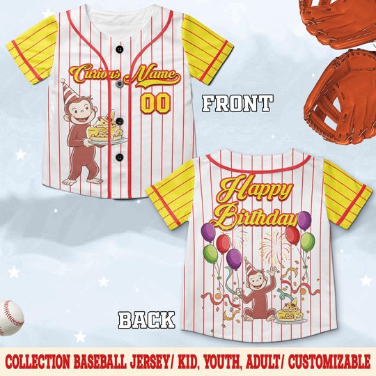 Curious George Birthday Baseball Jersey, Curious George Baseball Shirt, Curious George Birthday Boy Jersey, Custom Baseball Jersey D3E314