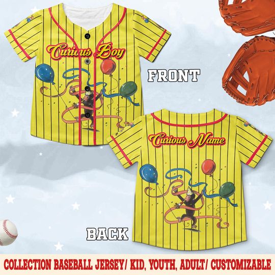 Discover Personalized Curious George Birthday Baseball Jersey: Custom Name Number Yellow Birthday Boy Jersey JDKU08