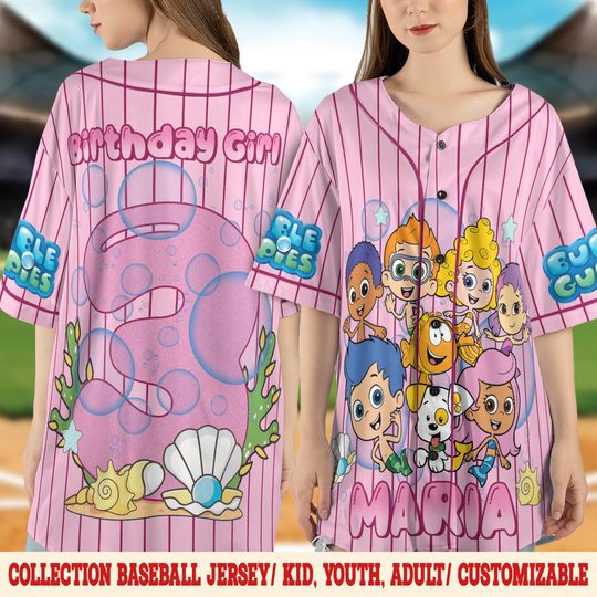 Discover Personalized Bubble Guppies Birthday Baseball Jersey: Custom Name Age Blue Birthday Boy Jersey JDKU07-2