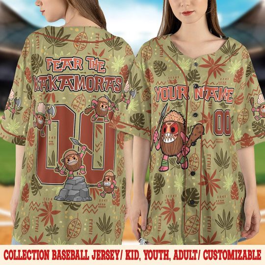 Discover Personalized Kakamora Baseball Jersey, Olive Green Earth Tone Custom Name Number Moana Gift