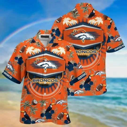 Discover Denver Broncos Paradise Shield Game Day Hawaiian Shirt