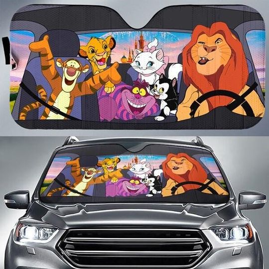 Discover Disneyland Cats Character Car Sunshade, Lion King Tigger Marie Cat Car Auto Shade, Disneyland Animal Kingdom Car Accessories, Auto Sunshade
