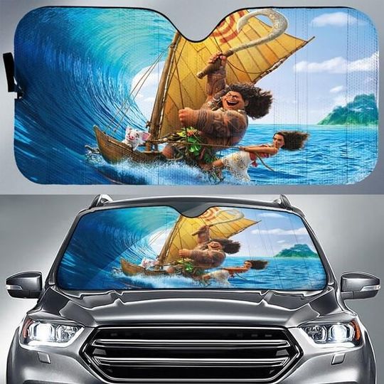 Disneyland Moana Car Sun Shade, Moana And Maui Car Decor, Moana 2 Car Decoration, Movie Car Windshield, Cartoon SunShade, Magic Kingdom