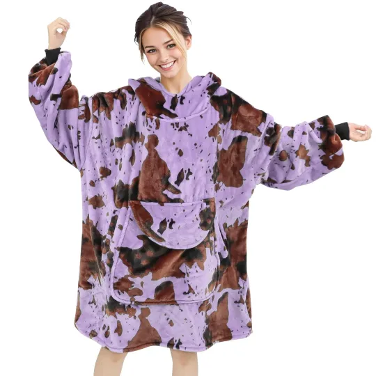 Purple Cow Print Blanket Hoodie