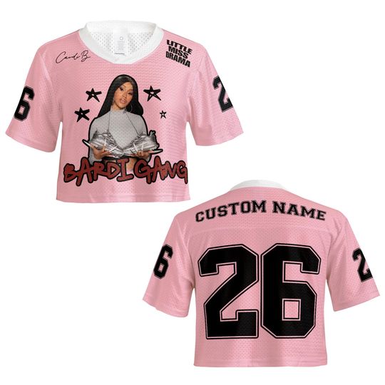 Custom Cardi B Little Miss Drama Tour 2026 Crop top Football Jersey Mesh, Cardi B Inspired Crop top Jersey