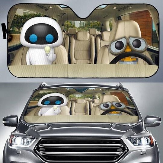 Discover Disneyland Wall-E And Eve Car Sunshade, Disneyworld Wall-E Car Sun Shade,Disneyland Movie Car Sunshade, Wall-E Eve Magic kingdom Sunshade