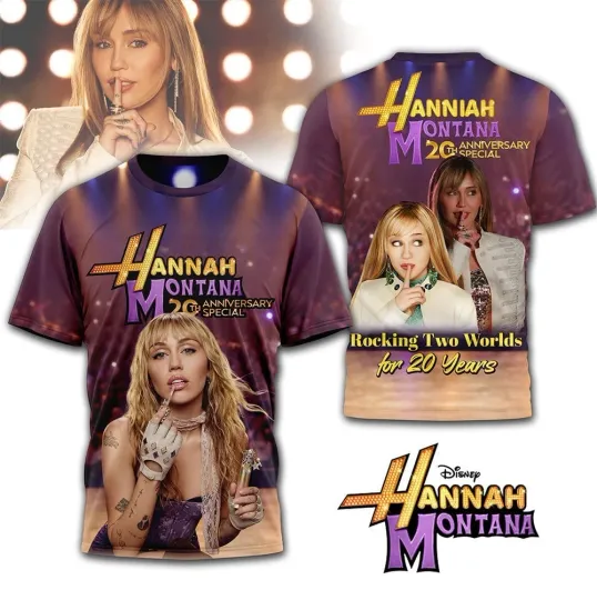 Discover Hannah Montana 20th Anniversary T-Shirt Miley Cyrus Rocking Two Worlds AOP Shirt
