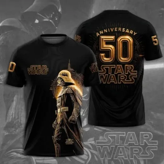 Discover Star Wars Darth Vader 50th Anniversary T-Shirt Gold Graphic Black Tee