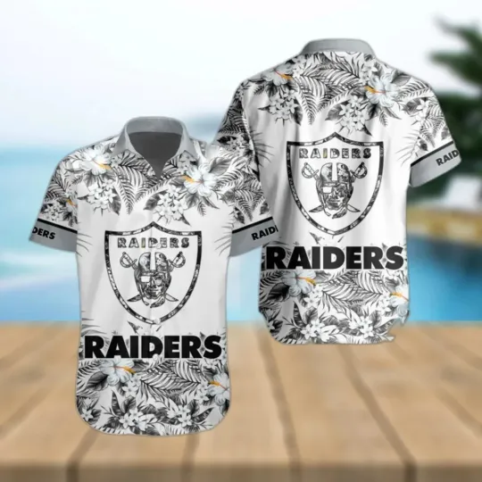 Discover Las Vegas Raiders White Floral Elegance Hawaiian No Pocket, Gift For Fans