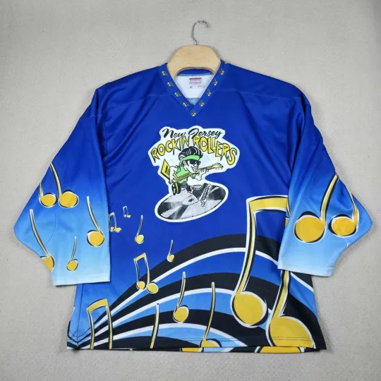 Discover Rare Vtg New Jersey Rockin' Rollers Hockey Jersey XL #98 90s RHI Projoy Grail