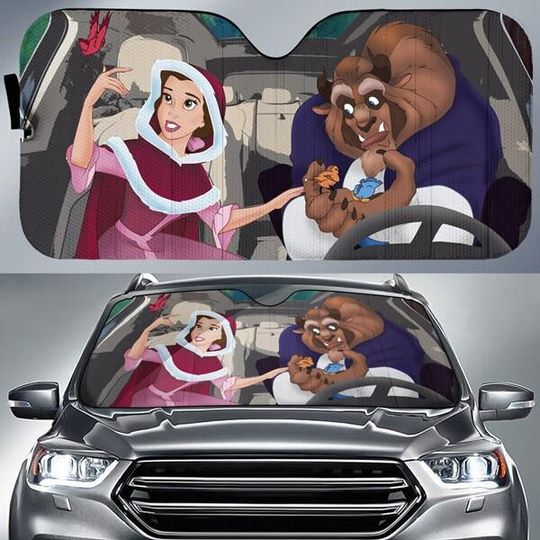 Disneyland Beauty and the Beast Car SunShade, Belle Princess And Adam the Beast Car Sun Shade, Disneyland Princess Windshield, Car Accessory
