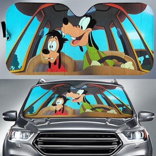 A Goofy Movie Goof And Goofy Car Sunshade, On The Open Road 4 Car Sun Shade, Disneyland Goofy Car Windshield, Disneytrip Car Accessories
