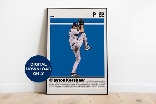 Discover Clayton Kershaw Digital Poster for Sports Fan Wall Art for Baseball Fans Modern Sports Decor for Bedroom & Office Digital Wall Art